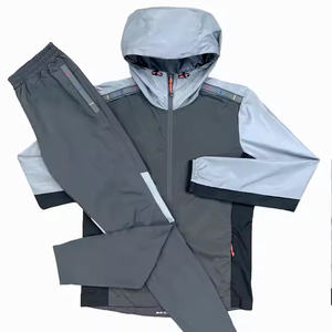 Pull-over zippé d'entraînement en plein air personnalisé pour hommes, vêtements de jogging, ensemble de survêtements à capuche 2 pièces, 100% polyester pour adultes - Product Image 1