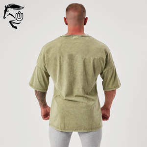 T-shirt de sport pour hommes de haute qualité en gros Logo personnalisé lavage à l'acide en détresse impression meilleur matériel tricoté Style de remise en forme - Product Image 2