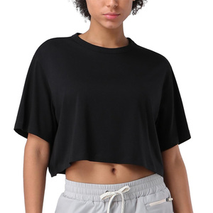 OEM custom crop <b>tops</b> for women breathable fitness wear workout gym summer apparel with logo print and private label design - Product Image 2