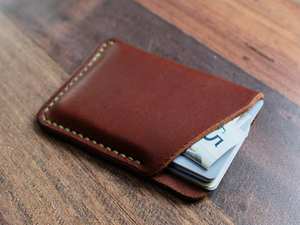 Elegante tarjetero de cuero genuino hecho a mano con bordes bruñidos Organizador de billetera delgada para profesionales 2017 - Product Image 2