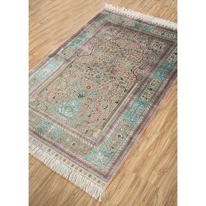 Tapis en soie imprimé floral moderne Gulmarg Pae-4710, tapis noué à la main de forme rectangulaire en viscose, nylon et polyester - Product Image 2