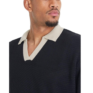 T-shirt polo de golf à manches longues et col en V pour homme Tissu tricoté élégant 100% coton avec broderie personnalisée et anti-rides - Product Image 5