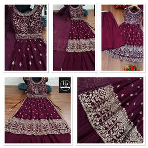 ชุดเดรสปาร์ตี้ปักลายสไตล์ปากีสถานชุดเดรส Sharara ชุดตัดเย็บแบบใหม่ - Product Image 6
