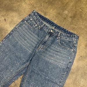 Custom Street Style Full Rhinestone Wide Leg Flare <b>Denim</b> Baggy Men's Diamond Jeans Pants <b>Trousers</b> - Product Image 4