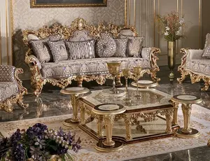 ชุดโซฟาไม้มะฮอกกานีแบบทันสมัยหรูหรากลางศตวรรษพร้อมเบาะแกะสลักด้วยมือโต๊ะกลางโค้งสำหรับห้องนั่งเล่นโรงแรมและวิลล่า - Product Image 3