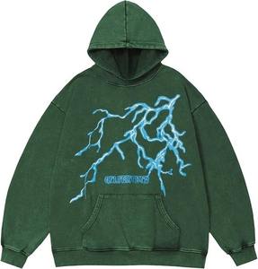 Sudadera Unisex Extra Grande de Mezclilla y Algodón, Estilo Urbano para Hombre, Estampado de Rayos, Estilo Hip Hop, con Capucha, Otoño, Múltiples Estilos DIY - Product Image 6