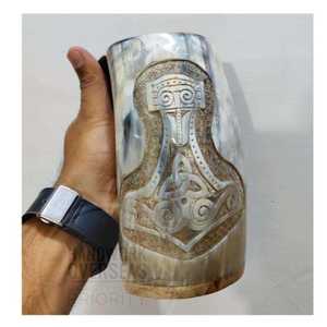 Taza de Cuerno Vikingo Grabada para Moscow Mule 100% Natural, Cuerno Animal de Primera Calidad, Tazas de Cerámica Hechas a Mano para Bebidas en la Cocina - Product Image 6
