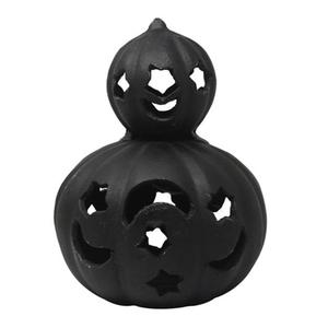 Citrouille Jack O'Lantern en métal aluminium noir, en treillis métallique tressé, style rustique campagnard, décoration d'Halloween pour table et porche. - Product Image 6