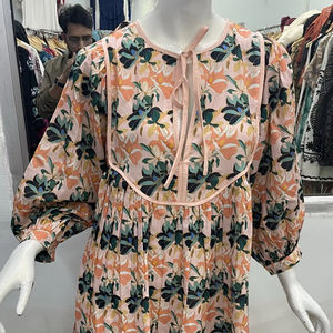 เดรสลำลองทรงหลวมของผู้หญิงชุดยาวผ้าลินินคอตตอนซักได้ลายดอกไม้สีตามสั่งสั่ง100% - Product Image 1