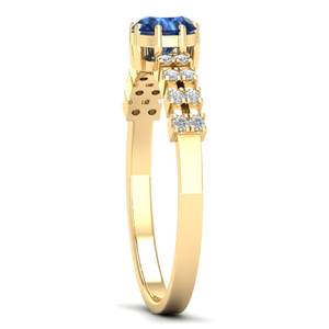 Anillo de Zafiro Azul de Corte Brillante Redondo REYES de 0.5 Quilates en Oro de 14K con Certificado IGI, Anillos de Compromiso de Diamantes para Mujer - Product Image 3