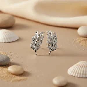 Butterfly <b>Diamond</b> Accented Vintage & Trendy 925 Silver Plant Design Hypoallergenic Tarnish Resistant Women's Party Earrings - Product Image 2