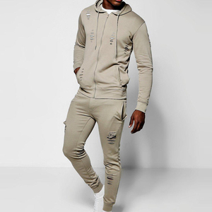 Écusson de broderie vieilli personnalisé hiver décontracté solide 100% coton léger survêtement ensemble Streetwear lavage à l'acide pantalons de survêtement - Product Image 1