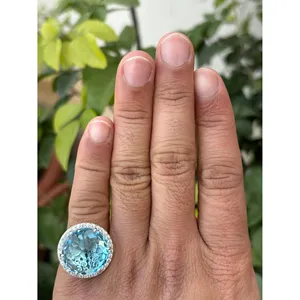 Natural Blue Topaz Cocktail <b>Ring</b> 925 Sterling <b>Silver</b> Handmade Gemstone <b>Statement</b> <b>Ring</b> Wholesale Jewelry Supplier - Product Image 3