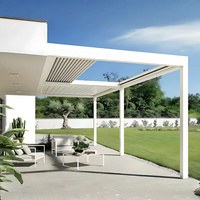 Sistema de Pérgola Retráctil Totalmente Automático con Techo de Aluminio Bioclimático Impermeable y Luces LED para Jardín