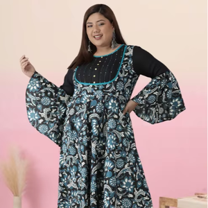 Kurti Anarkali en coton imprimé floral, tissu doux, coupe confortable, élégant pour un usage quotidien, style traditionnel indien. - Product Image 1