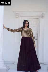 Vestido largo indio tradicional Anarkali bordado pesado trabajo falso vestido floreciente con lentejuelas bordado múltiple Salwar Kameez - Product Image 3