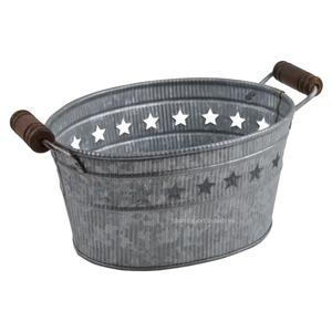 Maceta Popular de Hierro Galvanizado con Asa Lateral de Madera para Decoración del Hogar y Jardín, Macetas Ovaladas Decorativas para Plantas y Flores - Product Image 1