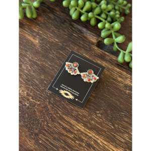 Navajo Made Post <b>Earrings</b> Mediterranean Coral & Sterling <b>Silver</b> Geometric Stud Design with Bezel Setting - Product Image 3