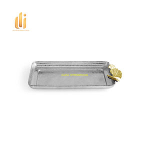 Plateau de service rectangulaire en argent avec poignées papillon Plateau décoratif de luxe en métal pour la maison Hôtel Restaurant Fête - Product Image 3