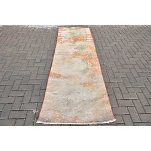 2.8x8.4 ft <b>Runner</b> Turkish <b>Rug</b>, Orange Solid Vintage <b>Rug</b> - Product Image 1