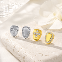 Grillz dentaire individuel style Hip Hop, serti de zircone cubique 5A, forme bouclier croix, en cuivre plaqué or 14K, bijou