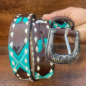 เข็มขัดหนังแท้สำหรับผู้ชายและผู้หญิงเข็มขัดหนังเทอร์ควอยซ์แบบลำลองปรับได้เข็มขัดเย็บตะเข็บ100% - Product Image 2