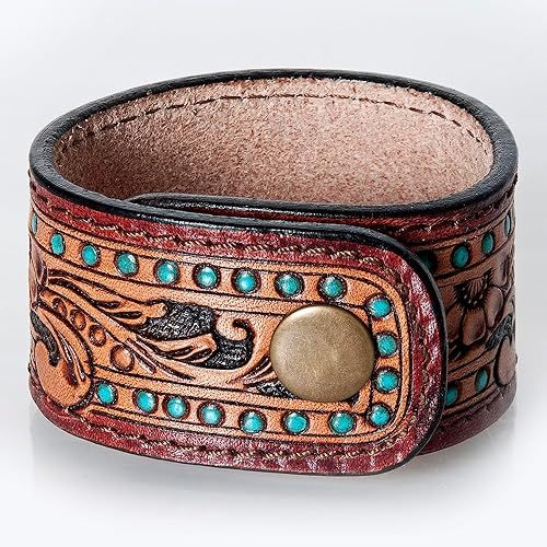 New Arrival Hot Selling Western Stylish Handmade Painted Tooled Leather Hand Cuff Bracelets Unisex Daily Wear Fashion Accessory