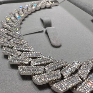 Joyería Fina, Pulseras de Cadena Cubana de Plata 925, Pulseras de Eslabones con Diamantes de Imitación VVS Moissanite con Corte Baguette para Hombre - Product Image 3