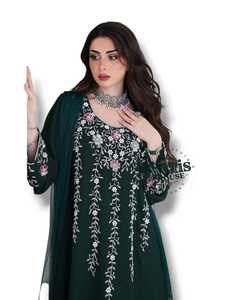 Abaya de luxe pour femmes 2025, broderie florale, violet, en mousseline de soie, douce, faite à la main, élégante, modeste, simple, longueur au sol, coupe trapèze, avec soutien-gorge intégré - Product Image 4