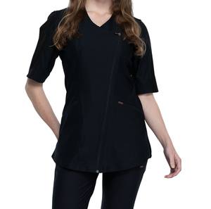 Túnica frontal asimétrica con cremallera y cuello en V de hermoso diseño para mujer, ropa de trabajo para Spa de enfermería, uniformes OEM para uso hospitalario de Colors-3XL sólido - Product Image 3