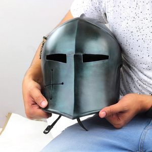 Casco verde con visera Barbuta Medieval, armería de Caballeros de los cruzados templarios, casco de acero grabado para larpers y disfraces - Product Image 2