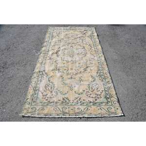 พรมตุรกีวินเทจลวดลายดอกไม้สีเบจและสีเขียวขนาด4.2x7.8ฟุตวัสดุขนสัตว์ยางพาราสำหรับตกแต่งห้องนั่งเล่น - Product Image 1