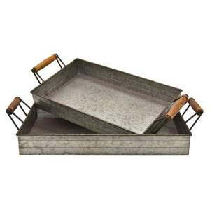 Bandeja de servicio de metal galvanizado con diseño de granja rústica ideal para bebidas de aperitivos de desayuno y uso de decoración de fiesta en casa - Product Image 1