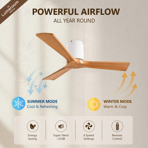 42 Inch <b>Ceiling</b> <b>Fan</b> Without Light, Flush Mount Solid Wood Blades, 6 Speed <b>Remote</b> <b>Control</b>, Reversible DC Motor for Bedroom - Product Image 2
