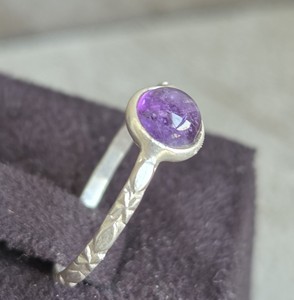 Amethyst Wedding Band, Bezel <b>Set</b> in Handcrafted 925 <b>Silver</b>, Trendy Ethnic Style Fashion <b>Ring</b> for Women - Product Image 2