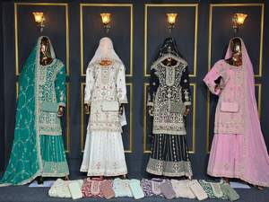 Zorro de moda Georgette Plazo con embragues de Plazo rusos y embragues pesados Traje elegante Perfecto para la función de la boda Ropa de fiesta - Product Image 6