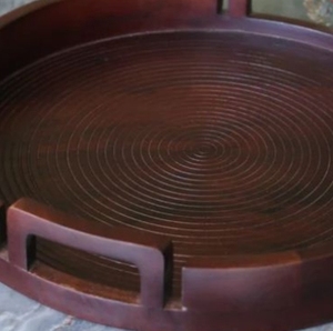 Bulk Price Brown Round Wood Serving Platter with Handles in Low Cost From India - Product Image 5
