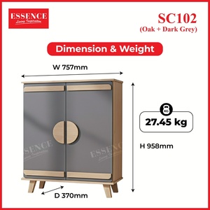 ตู้ชั้นวางรองเท้าสูง4ชั้นแบบโมเดิร์นต้นกำเนิดจากมาเลเซีย SC102ไม้โอ๊คสีเข้มสีเทาเข้มสำหรับเฟอร์นิเจอร์บ้านโรงเรียน - Product Image 5