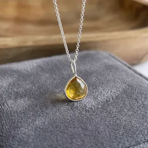 Collar de Topacio Amarillo Dorado en Forma de Lágrima, Colgante Minimalista para Combinar, Tono Cálido, Plata de Ley 925, para Fiesta de Compromiso, Certificado - Product Image 4