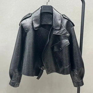 เสื้อโค้ทหนังจระเข้แขนยาวนุ่มสำหรับผู้หญิง, เสื้อโค้ทหนังพียูสำหรับผู้หญิงแจ็คเก็ตหนังพรีเมี่ยมมาใหม่ - Product Image 3