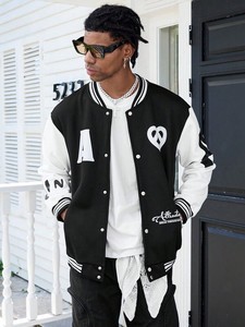 Vêtements d'hiver College Baseball Jacket pour hommes Noir et blanc Varsity Outerwear Street Style Premium Quality Custom Wholesale - Product Image 3