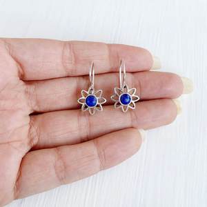 Boucles d'oreilles en argent Sterling 925 Lazuli Lazuli fleur bijoux de mode pour femmes boucles d'oreilles Lapis Lazuli - Product Image 3