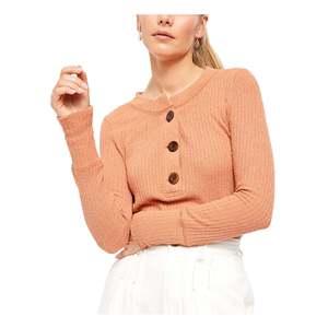 Top da Donna Free People Marrone a Maniche Lunghe con Collo Gioiello, Design Semplice in Maglia, Taglia Media, Colore Rosa - Product Image 1