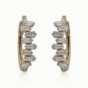 Pendientes de Aro Ovalados Hechos a Mano en Oro Amarillo de 14k con Diamantes Genuinos, Joyería Fina al por Mayor - Product Image 1