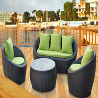 Ensemble de canapés en rotin tressé brun moderne 2 fauteuils et 3 places avec coussins en PU pour l'extérieur, salon, parc et cour