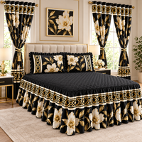 Vente en gros usine : Ensemble de literie 5 pièces à motif floral avec jupe de lit et rideaux, design en dentelle matelassée, literie personnalisée OEM ODM