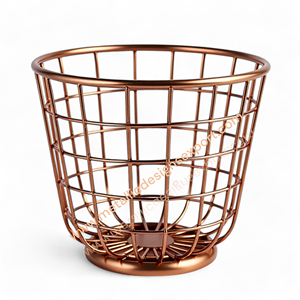 Corbeille à fruits moderne minimaliste ronde en fil de fer métallique Rangement élégant aspect cuivre pour comptoir de cuisine mariage et décoration intérieure - Product Image 3