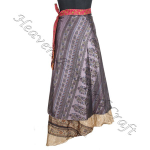 Jupe portefeuille magique en soie vintage réversible pour femmes indiennes femmes portent un sari en soie vintage longue jupe enveloppante 2 couches Saree - Product Image 5