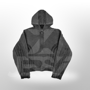 เสื้อฮู้ดผ้าฟลีซผ้าฝ้ายถักแบบ100% สามารถปรับแต่งได้สีดำทรงหลวมเข้ารูปไหล่ตกแบบสตรีทแวร์ - Product Image 1