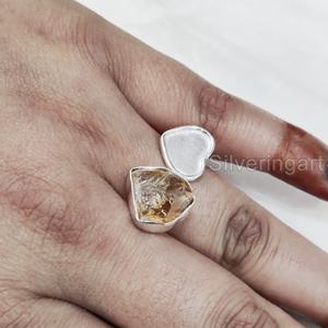 Rough Stone Jewelry Women's <b>Ring</b> Natural Raw Citrine Gemstone November Birthstone Heart <b>Ring</b> Jewelry 925 Sterling Silver <b>Ring</b> - Product Image 4